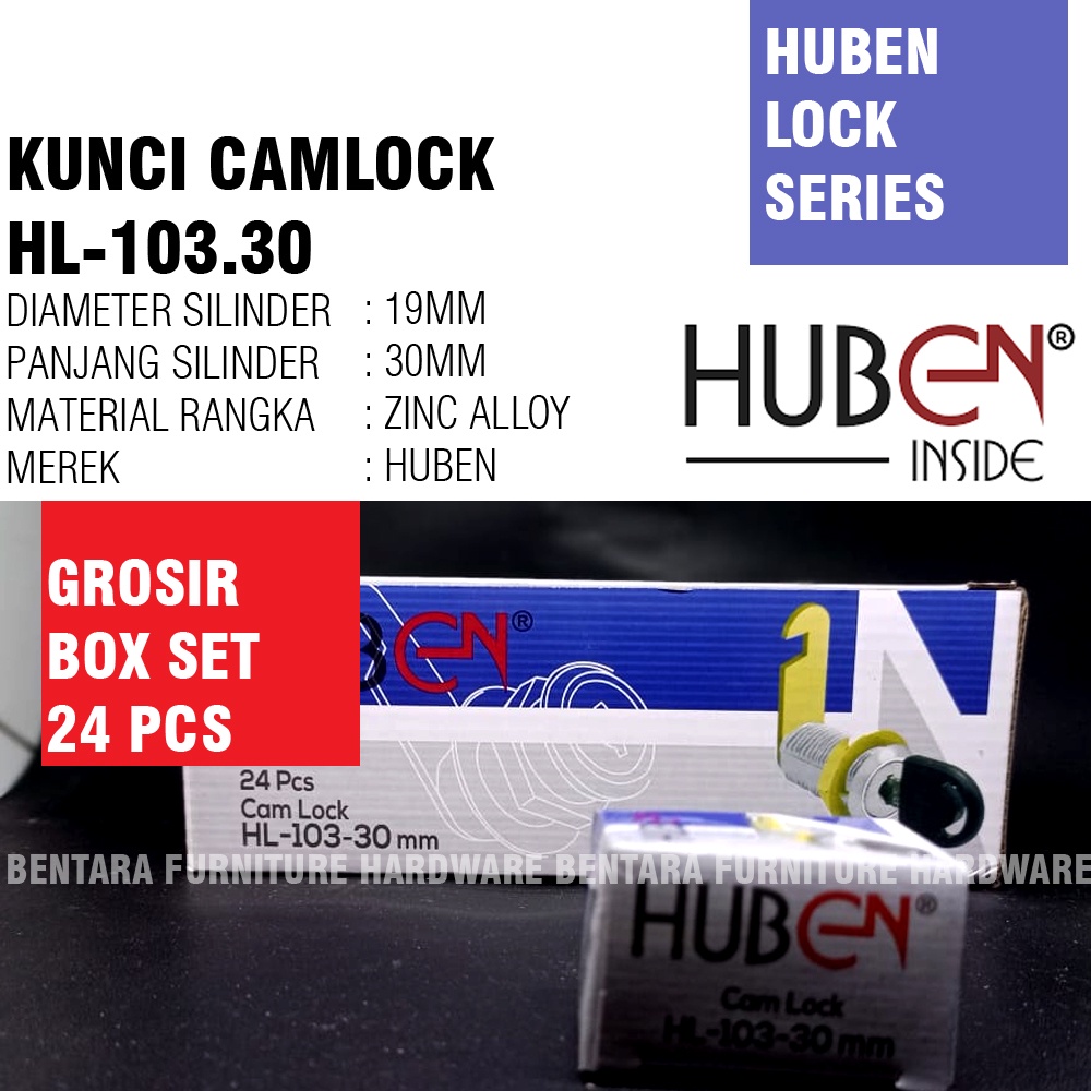 (GROSIR) Huben HL-103 30MM CAMLOCK CAM LOCK KUNCI HUBEN KUNCI LOKER EKONOMIS (BOX SET = 24 PCS)