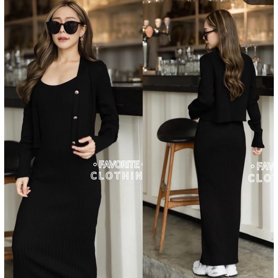 Dress Mmacelii + Cardi - Long Dress Rajut Wanita