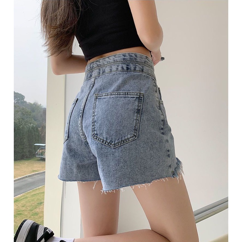 celana jeans pendek wanita high waist ripped jeans kekinian pakaian wanita short pants denim cewek seksi hotpants ootd