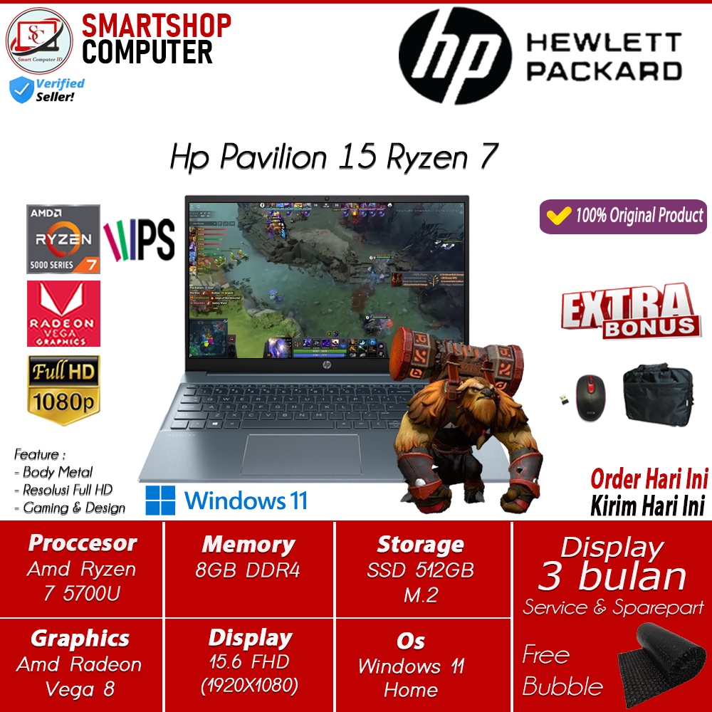 Laptop HP Pavilion Gaming Amd Ryzen 7 5700U 16GB 512GB SSD FHD Win11