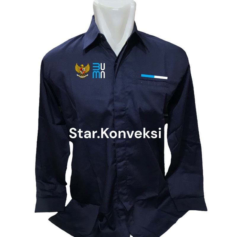Seragam Dinas Kerja Kemeja PDH Seragam Baju BUMN Warna Navy Biru dongker Putih Lengan Panjang Lengan