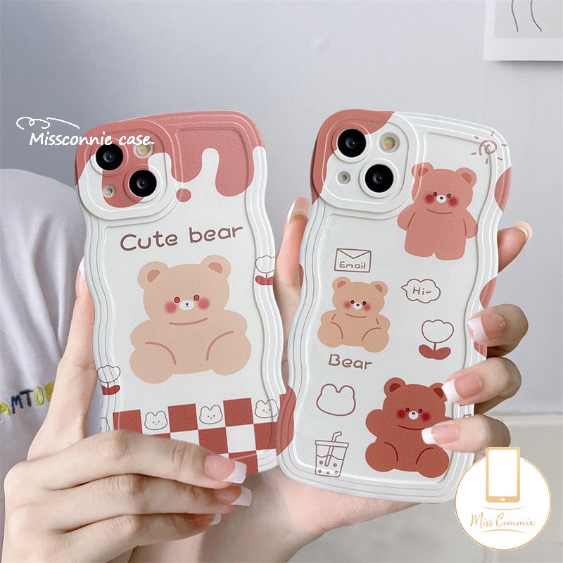 Realme C35 C55 C53 10 C15 C25s C25 C12 C25Y C21Y C33 C11 C30 8i 8 8pro 9 9i 5 5i 6i 9pro+7 7i C3 C1 C20A C20 Lucu Kartun Beruang Wavy Edge Soft TPU Back Case