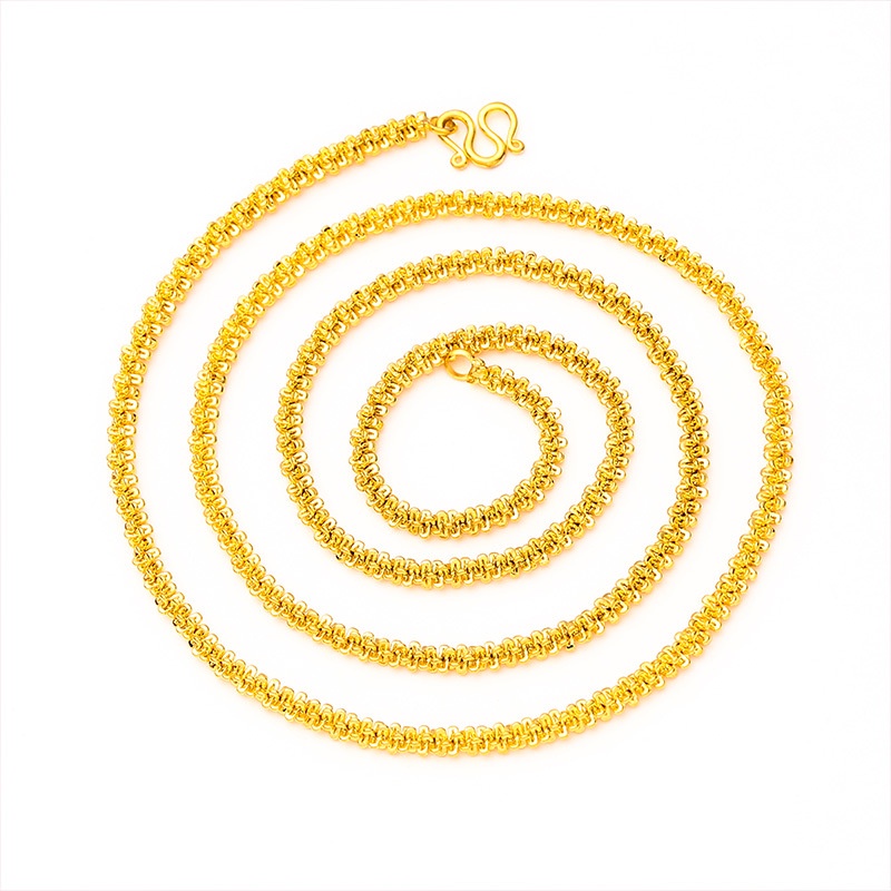 Goldkingdom Perhiasan Fashion Emas Asli Kadar 375 Bangkok Aksesoris Ready Stock Lapis Emas Pinggiran Lebar Sederhana Panjang 60 cm Memutar Kalung Caterpillar