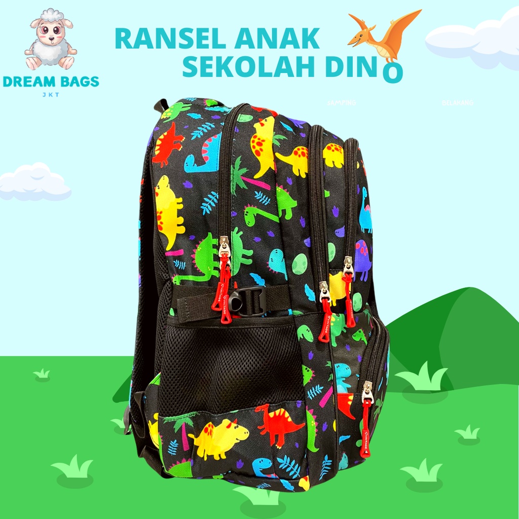 Tas Anak Sekolah SD SMP Dinosaurus Import Ransel Anak Laki