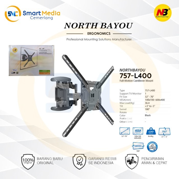 Bracket TV Monitor LED LCD North Bayou NB757 L400 32"-70" Tilt Swivel