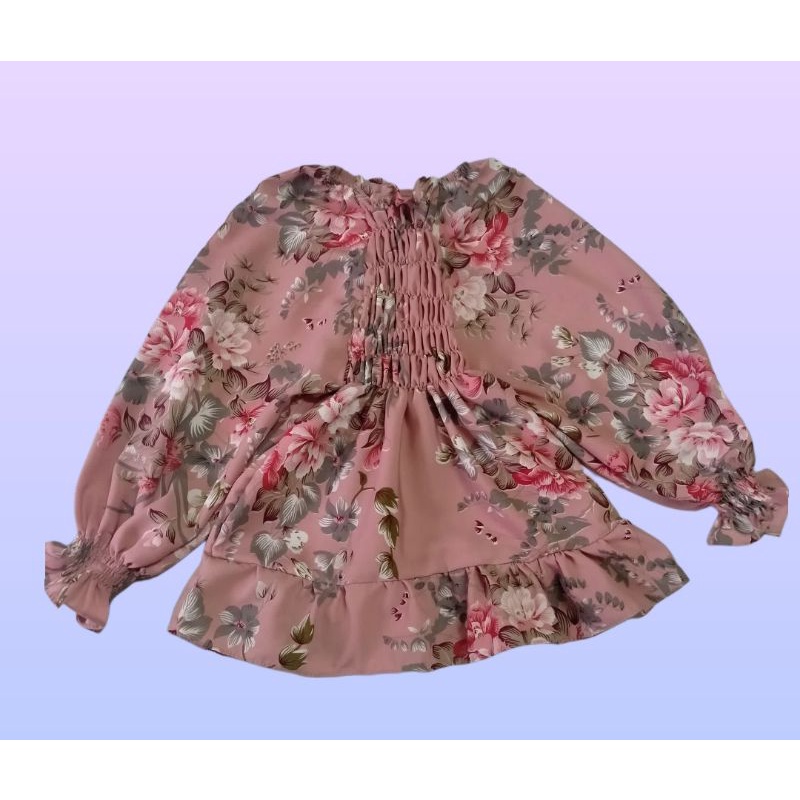 atasan anak bunga kerut lengan lalay