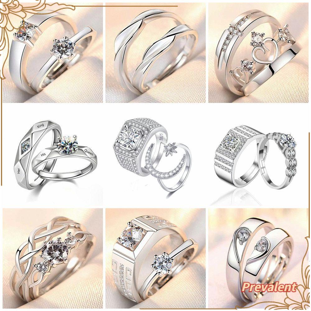 Preva 1pasang Cincin Couple Pasangan Hari Valentine King Queen Adjustable Berbentuk Hati