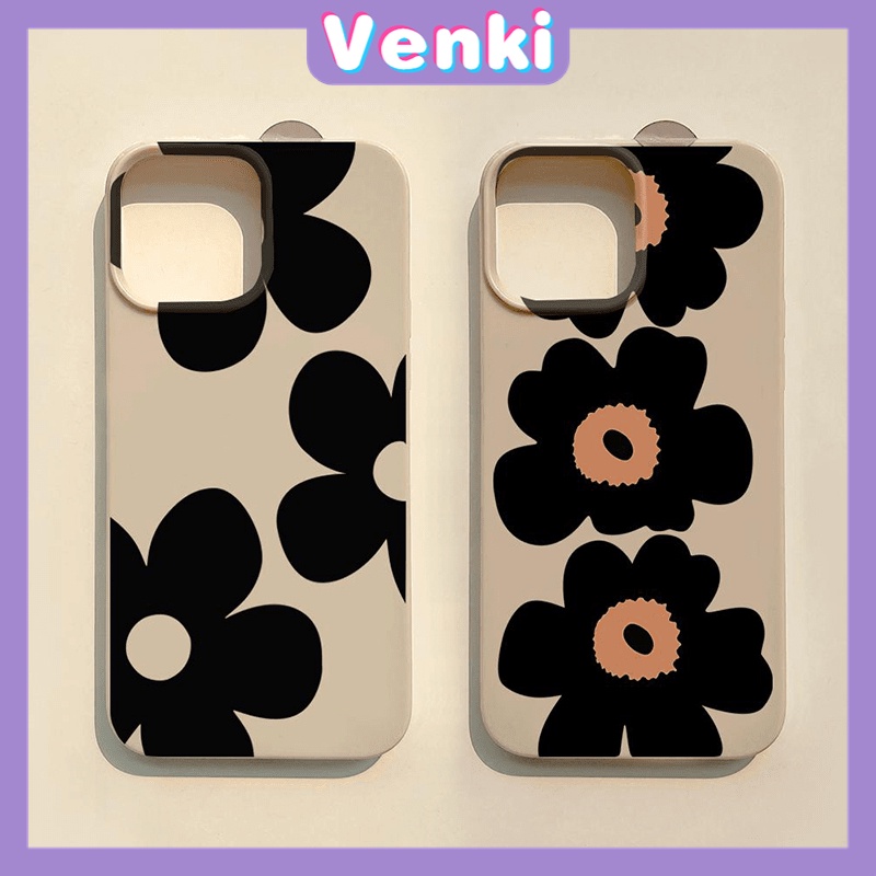 Case For iPhone 14 Pro Max Soft TPU Candy Case Big Black Flowers Glossy Khaki Back Cover Camera Protection Shockproof For iPhone 13 12 11 Plus Pro Max 7 Plus X XR