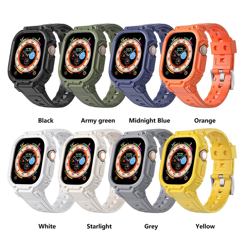 Tali✅2-in-1 Rugged Armor TPU Watch Strap Bumper Case Compatible with Apple Watch Ultra 8 7 6 SE 5 4 Protective Cover for iWatch DT8 ultra S8max DTNO.1 7