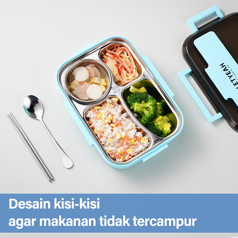 Letyeah &amp; Kaizenliving lunch box stainless steel / kotak makan stainless 4 sekat + tempat sup / tempat makan anti tumpah