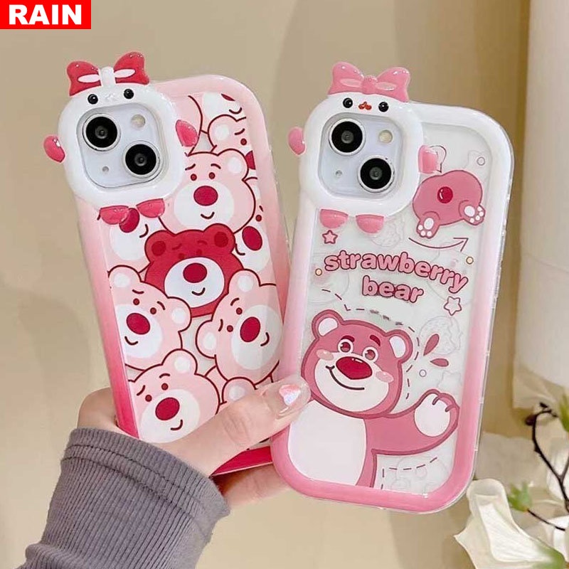 Case Beruang Strawberry Kartun OPPO A17 A17 A17K A57 2022 A77S A77 A15 A16 A16K A54 A53 A12 A5S A7 A3S A11k A31 A52 A92 A94 A93 A37 F9 A1K Reno 5a76 A96 A36 Monster Kecil Case