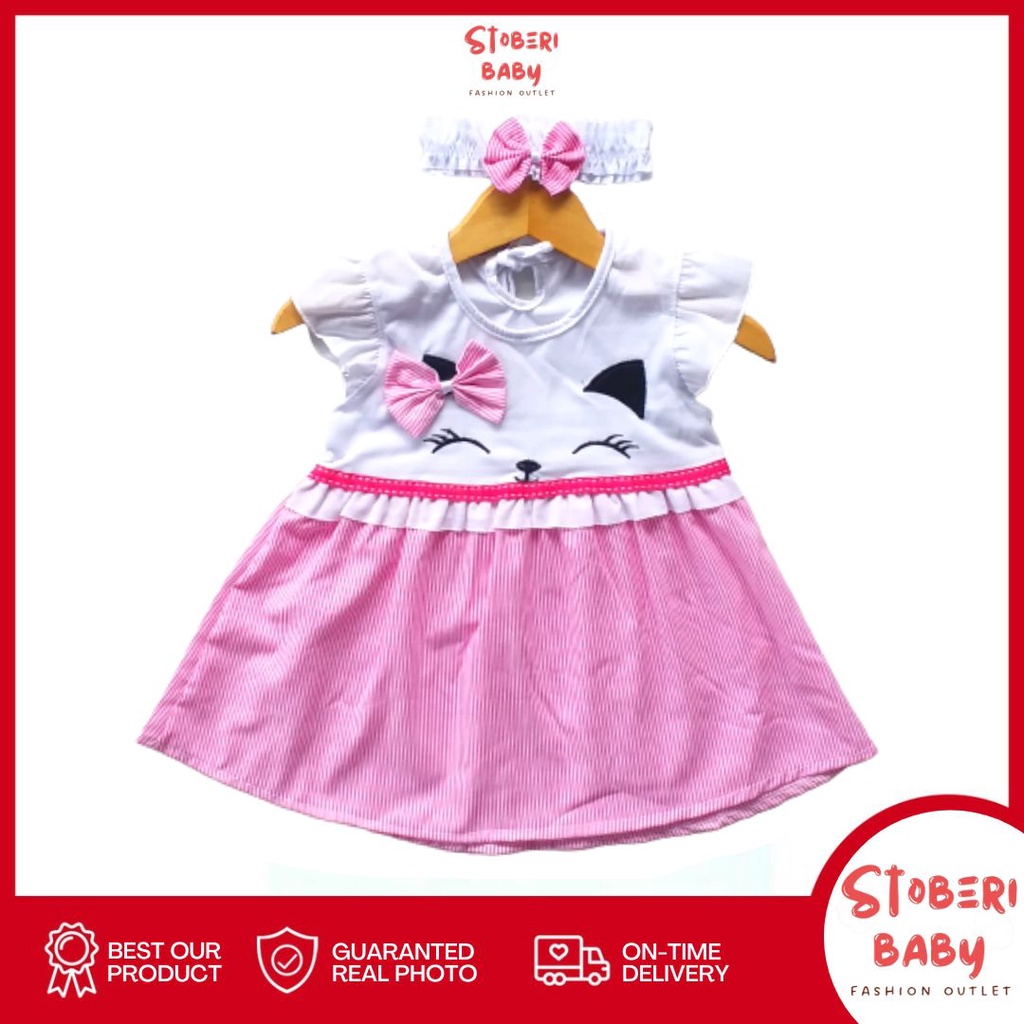 stoberi baby - (EXCLUSIVE ON STOBERI BABY) Dress Bayi Motif Animal Lucu Baju Bayi Perempuan / QIU2 SLEEPY CAT