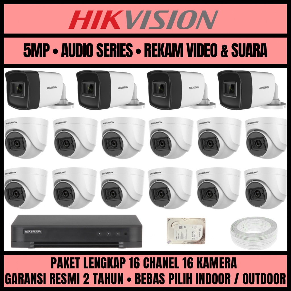 PAKET CCTV HIKVISION 3K 5MP 16 CHANNEL 16 CAMERA KAMERA CCTV TURBO HD