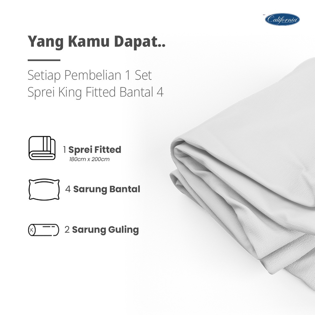 CALIFORNIA Sprei King Fitted Bantal 4 180X200 Nata