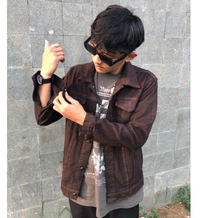 Chekout Grosir (2pcs 1kg) Jaket denim Coklat Tua / Jaket Jeans Coklat Tua / Jaket Coklat Tua pria/wa
