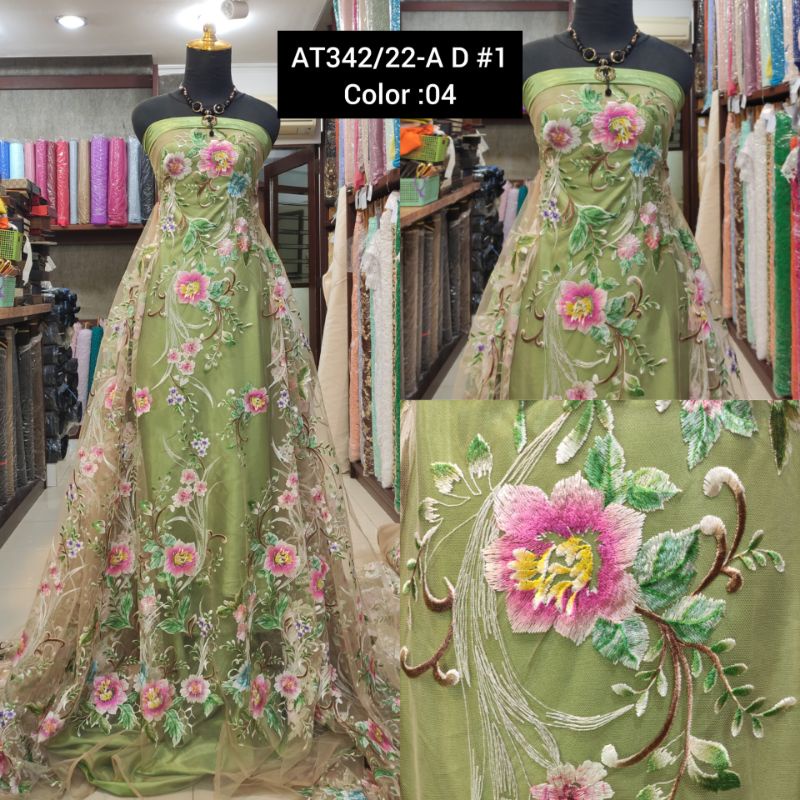 Kain Tile Brokat Valentino Multicolor 3D AT342 Hijau Sage