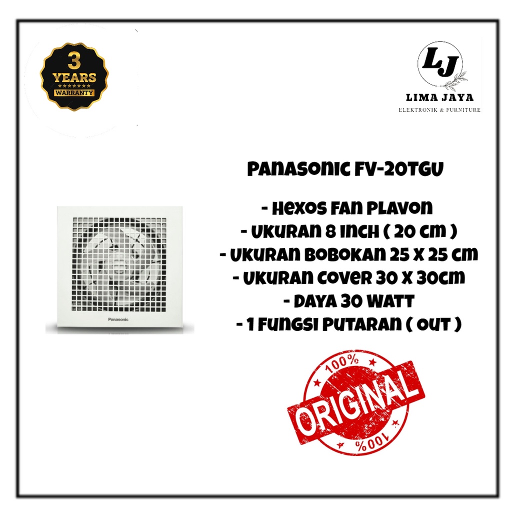 PANASONIC Exhaust Fan FV-20TGU Hexos Dinding Plafon Kipas Dapur 8inch