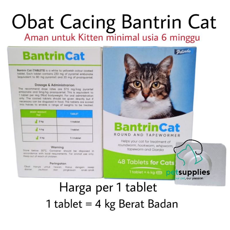 Obat Cacing Kucing BANTRIN CAT Sama Dengan Drontal Cat Harga 1 Butir