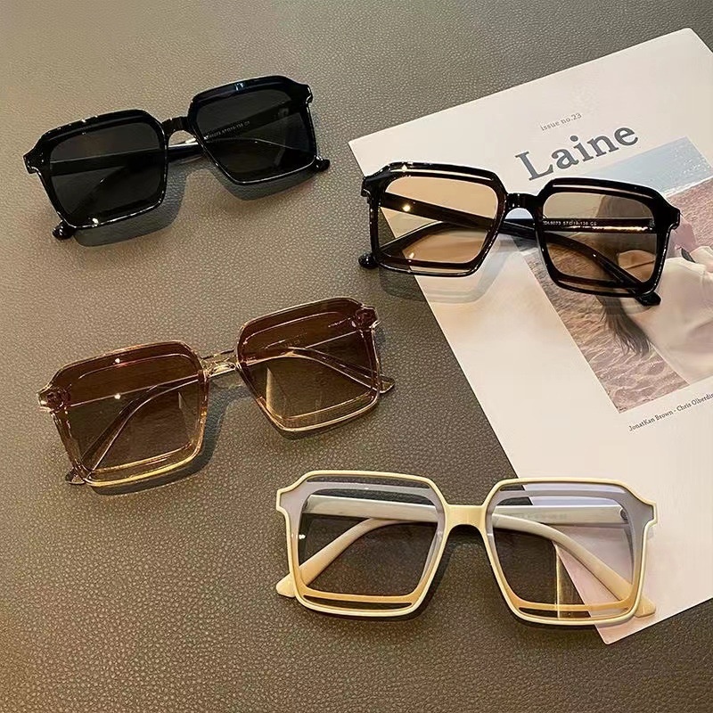 Roselife Fashion Unisex Oversized Light Brown Lensa Kacamata Hitam Untuk Wanita Pria Keren Bingkai Persegi Besar Kacamata Aesthetic Shades Sunnies Kacamata Mengemudi Eyewear