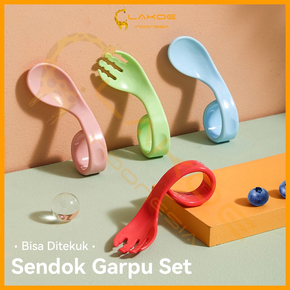 Sendok garpu makan anak bayi set 2pcs sendok anak belajar makan