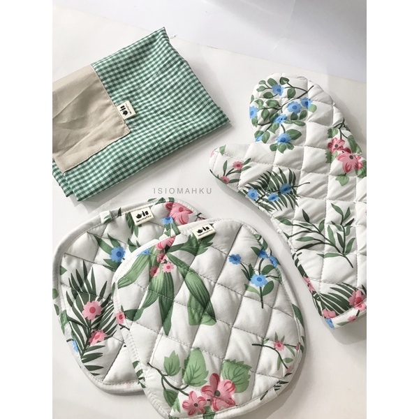 READY hampers set hijau / cempal dapur / celemek katun isiomahku