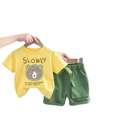 Zahra Setelan Anak Laki Laki Slowly Bear Bahan Katun | Pakaian Anak Kekinian Umur 1 - 5 Tahun