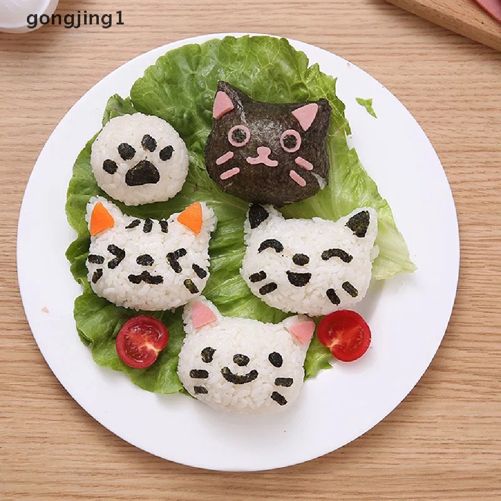 Ggg 1set Cetakan Bola Nasi Kecil Set Motif Kucing Cantik DIY Sushi Bento Rice Mold DIY Alat Dapur Rice Ball Maker Sushi Mold Kit Untuk Makan Siang Bento Aksesoris ID