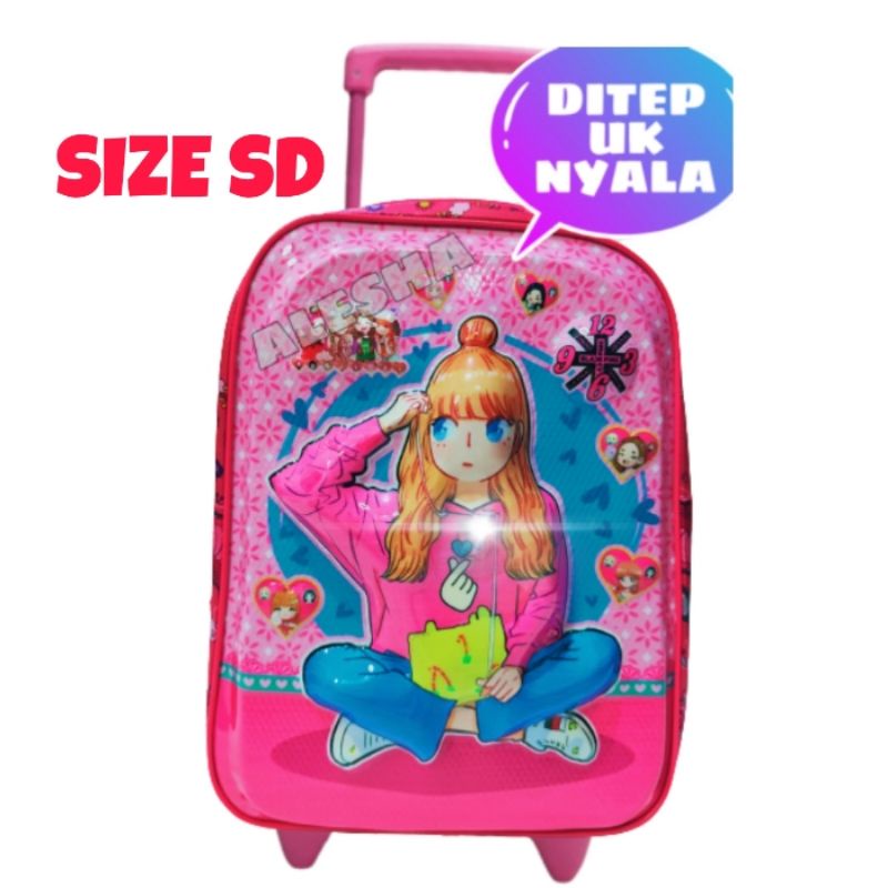 Tas Troli Anak Perempuan Karakter Pony - Tas Dorong Anak SD - Tas Anak Perempuan 3D