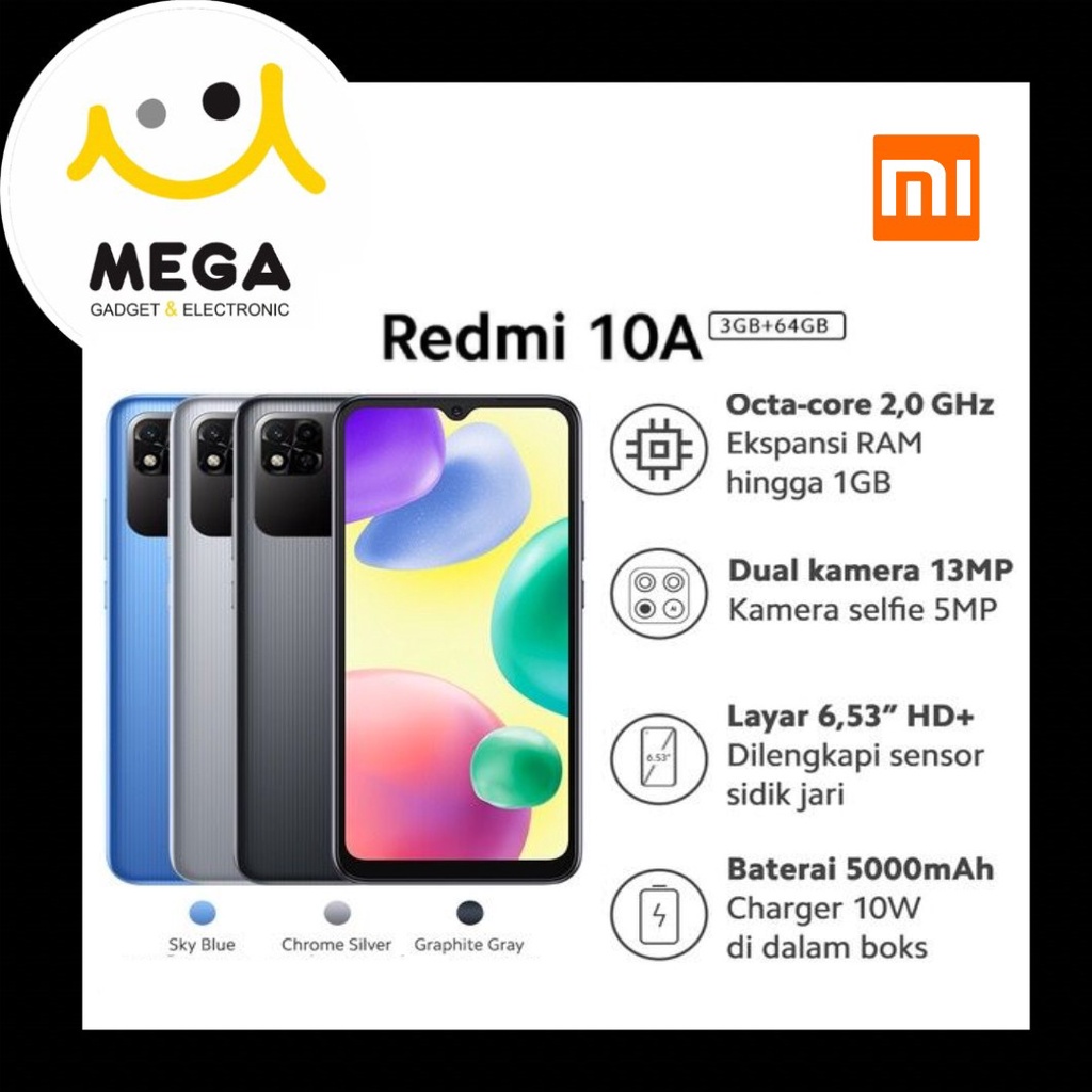 Xiaomi Redmi 10A 3GB + 64GB Garansi Resmi Xiaomi Indonesia