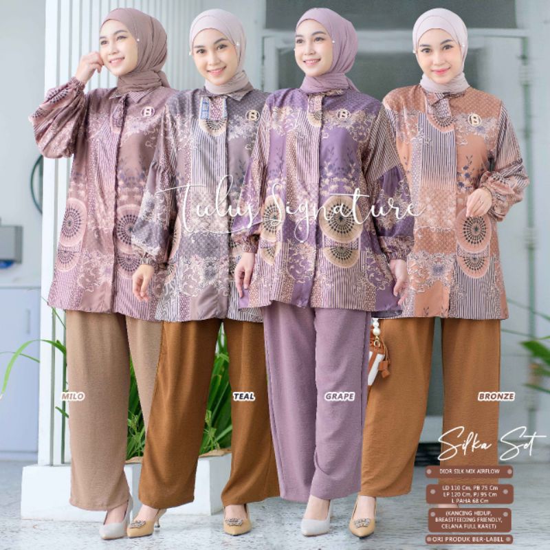 SILKA SET BY TULUS SIGNATURE / ONESET WANITA DIOR SILK PREMIUM / Setelan celana muslimah modern rekomended