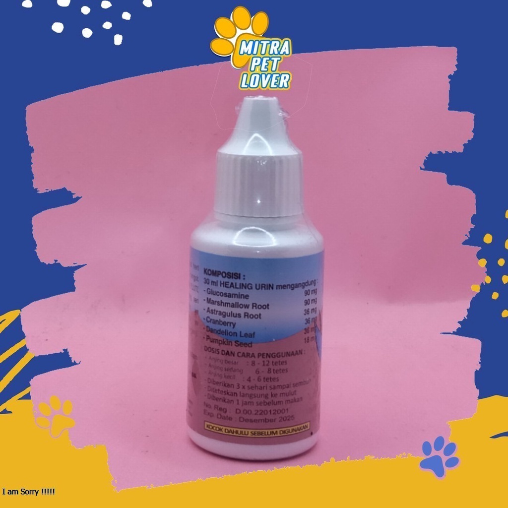 FORMULASI OBATI SALURAN KEMIH ANJING - HEALING URINE DOG DROP 30ML- OBAT RADANG INFEKSI URINARY TRACK MUNTAH - MURAH ASLI GARANSI KUALITAS ORIGINAL - PET ANIMAL HEALTHCARE &amp; VETERINARY TAMASINDO OBAT KESEHATAN &amp;  VITAMIN TERNAK HEWAN  MITRAPETLOVER