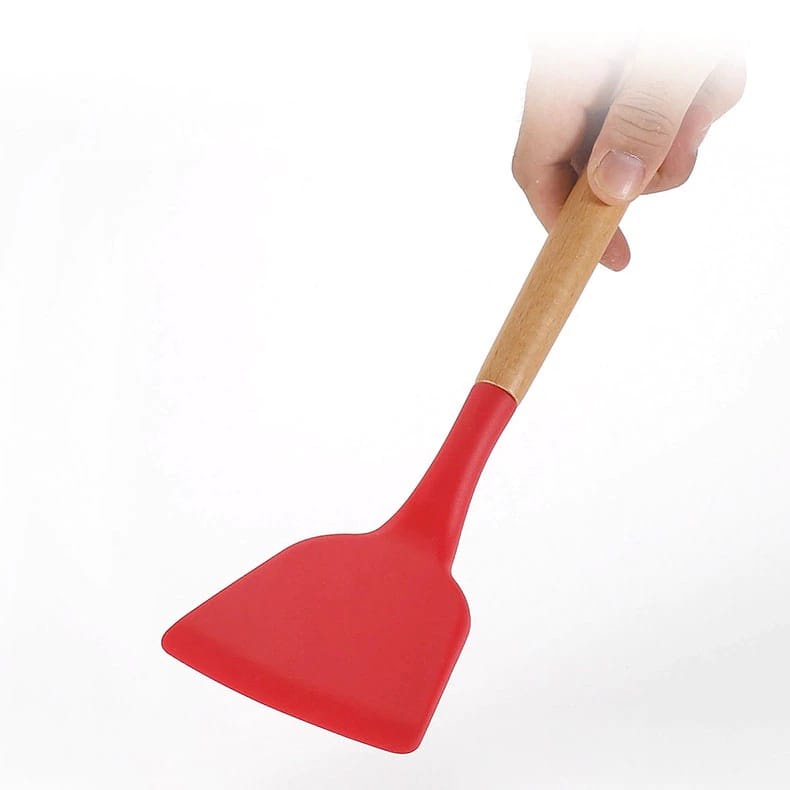 BOLOGROSIR [SMW] Spatula Silicone Gagang Kayu / Spatula Silikon Tahan Panas / Wooden Spatula / Spatula Masak Anti Masak