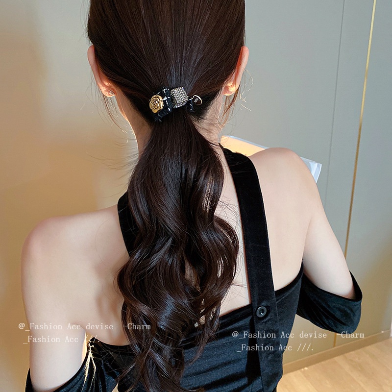 Caliloops Karet Ikat Rambut Korea Dewasa Wanita Tweed Emas Isona