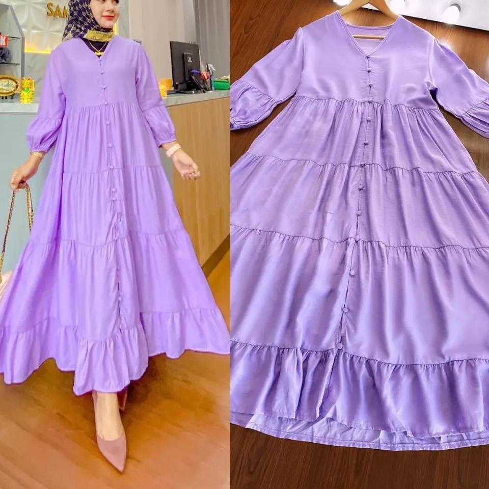 ((A-4&1➸)) Gamis Midi Dress Premium Baju Dress Wanita Muslim Long Dress Jumbo XL, XXL, XXXL Dress Pu