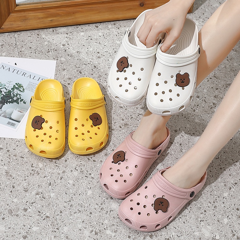 Sandal Slip On Wanita Motif Bear Simple EF37 Bahan Karet Empuk Elastis ACC