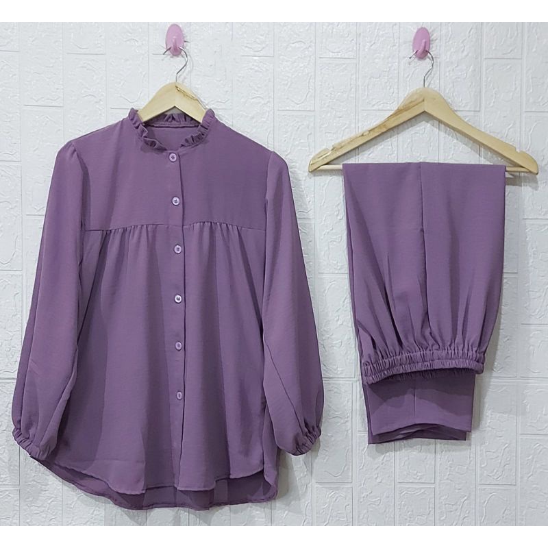 ONE SET RAYON CRINKLE AIRFLOW SETELAN // SETELAN RAYON CRINKLE AIRFLOW// DRESS RAYON // SETELAN RAYON  //BUSUI FRIENDLY//PIYAMA//PREMIUM//HOMEY//BUSUI-Taro