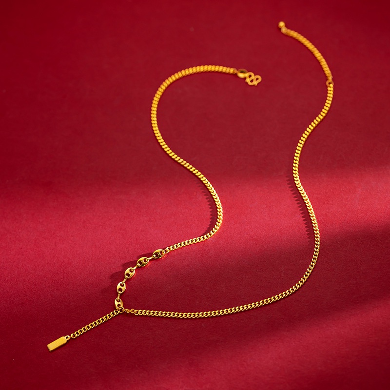 Goldkingdom Perhiasan Fashion Emas Asli Kadar 375Bangkok Aksesoris Ready Stock Wanita Tanda Keberuntungan Kalung Emas Batangan Kecil Tekstur Mewah Sederhana