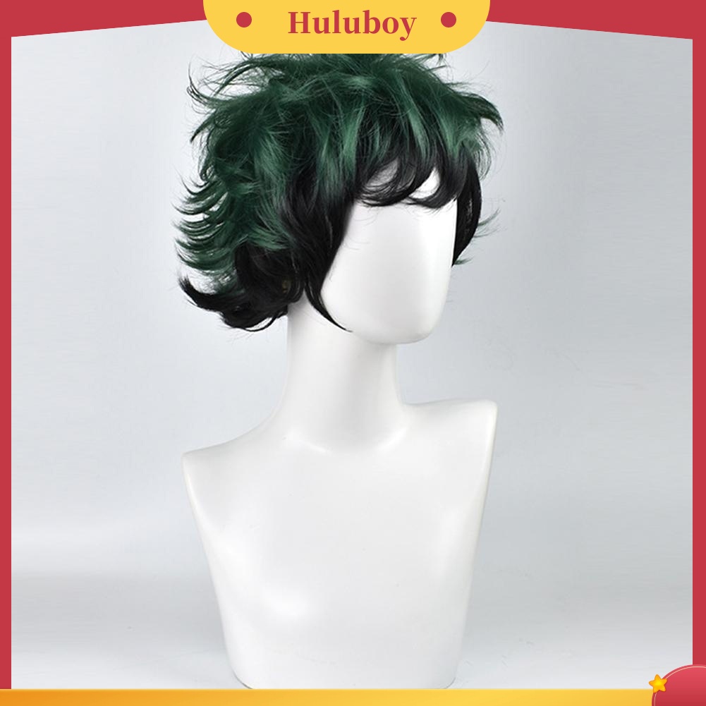 Wig Rambut Pendek Warna Hijau Hitam Tahan Panas Dengan Hairnet Untuk Cosplay