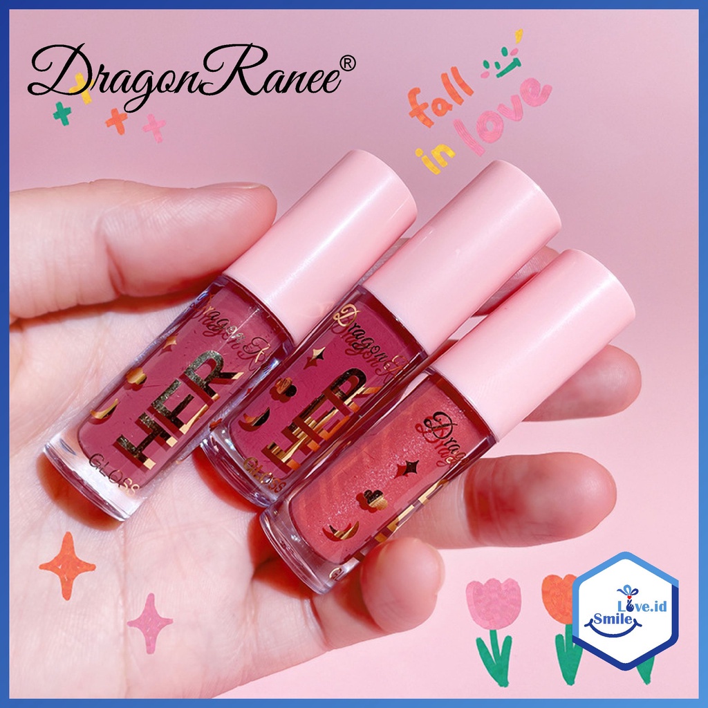 COD Ready Dragon Ranee HER Lip Glow Glitter Lipstik Liquid Cair 8 Warna Waterproof Lip Gloss DR001