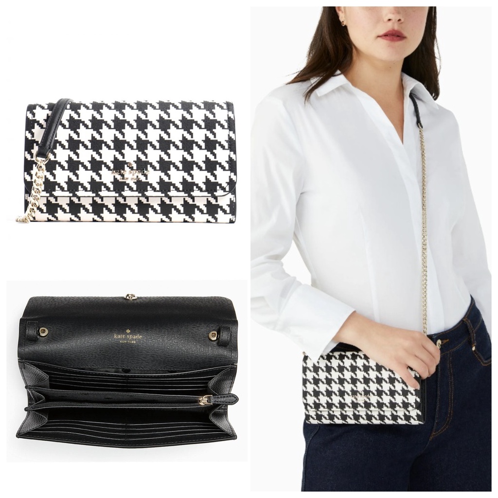 Tas KS Darcy chain wallet crossbody houndstooth black multi sz 20x11.5cm