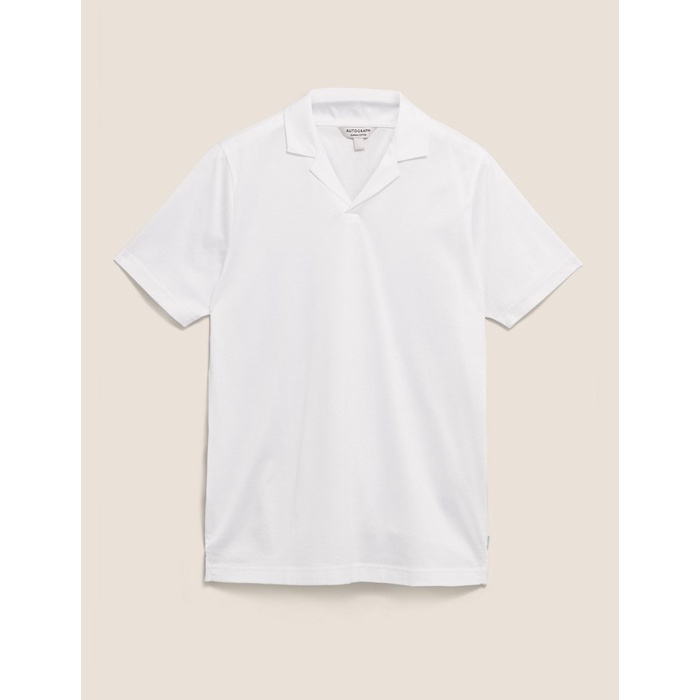 ⭐BISA COD⭐ M&S- Kaos Polo Pria - Premium Cotton Autograph Revere Polo Shirt - WHITE, XL