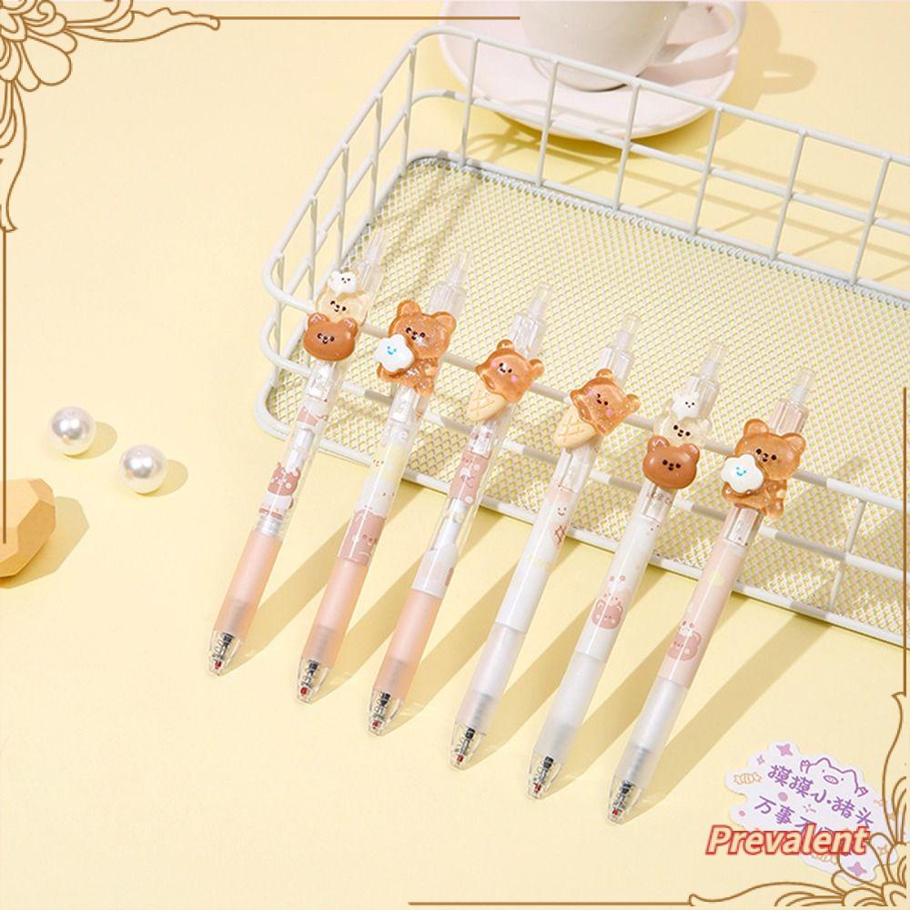 Preva 4 Pcs/Set Press Pena Netral Tinta Hitam Kualitas Tinggi Sekolah Kantor Alat Tulis Kartun Beruang Alat Tulis Gel Pena