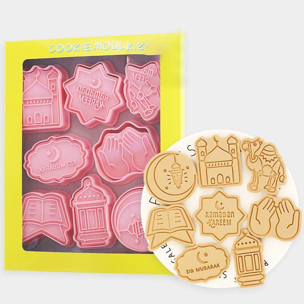 Solighter 8pcs/set Cetakan Kue Fondant Makanan Eid Mubarak Islam Muslim Festival Cookie Cutter