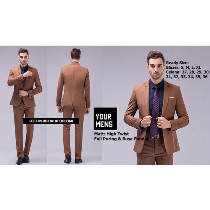 SETELAN JAS PRIA WARNA COKLAT CAPUCINO - INCLUDE JAS DAN CELANA