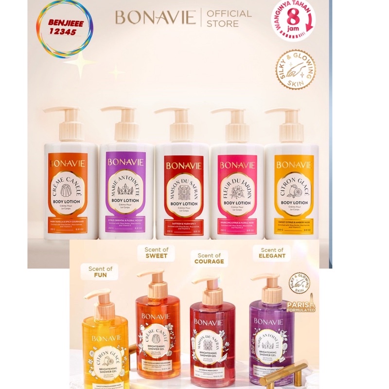 BONAVIE Body Lotion Shower Gel 250gr all varian marie antoinette creme canele maison du safran fleur du jardin citron glace BPOM original handboy hand body bodylotion bonavie Bonavie brightening scrub body mist sabun mandi cair