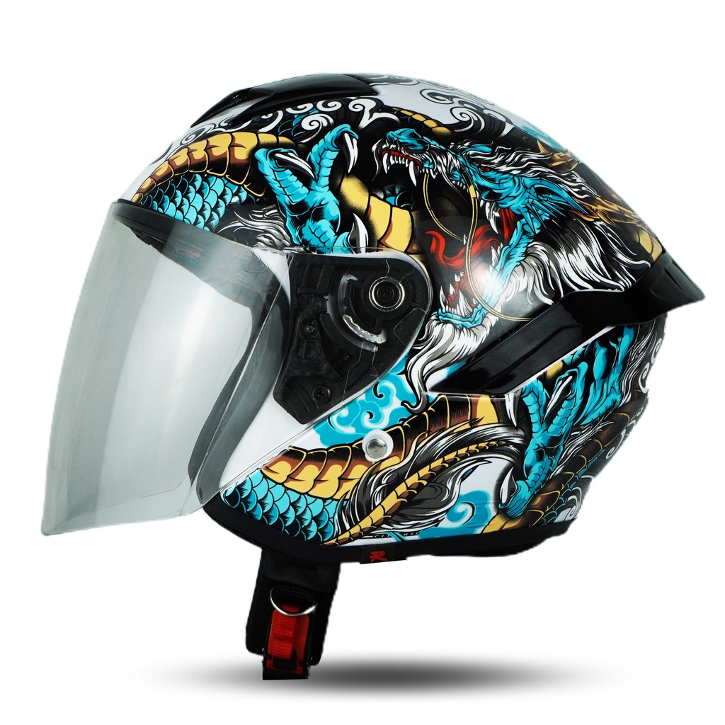 Rsix Helm Half Face Motif Dragon SNI Premium Visor Venom