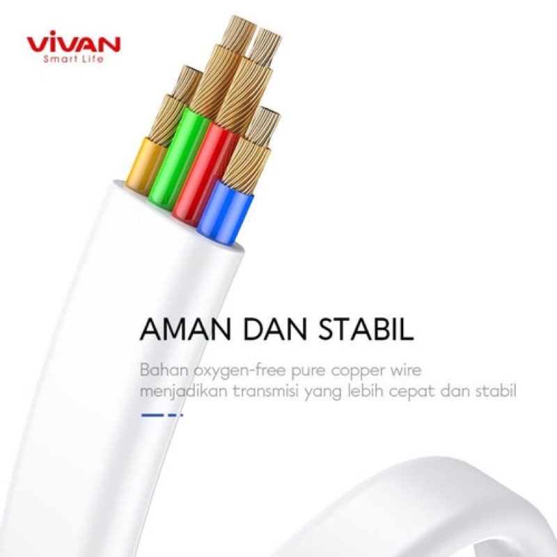 Vivan Flat Kabel Data Lightning 2 meter/1 meter/30cm Support Fast Charging for 6+ 7+ 8+ SE XR XS Max 11 Pro Max