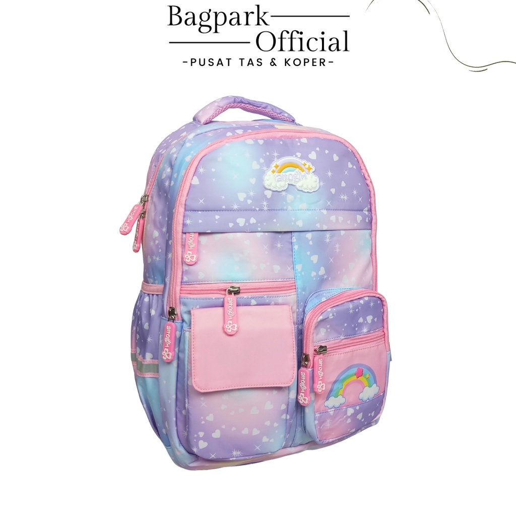 Tas Anak Sekolah Perempuan Tas Remaja Cewek Alto Girl Original Tas Anak Kekinian Motif Rainbow Pelangi Free Rain Cover