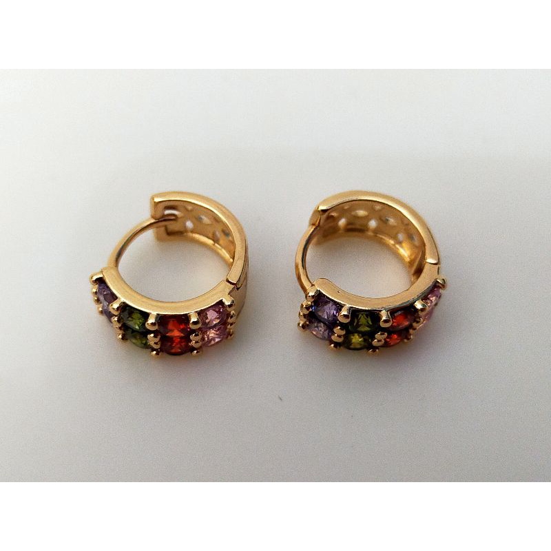 Xuping Anting Premium Anting Klip Bulat Model Pelangi Batu Warna Warni Murah Berkualitas