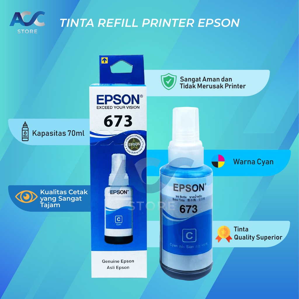 1 SET 6 PCS Tinta Epson 673 Isi Ulang Printer L800 L805 L810 L1800 Premium